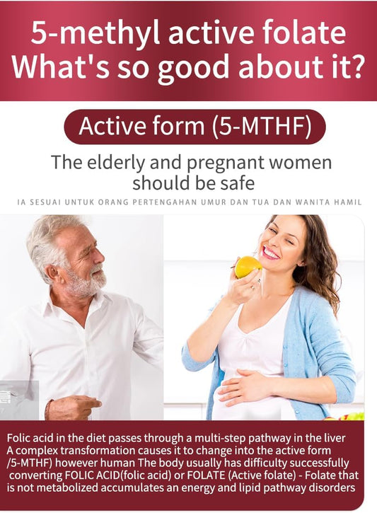 60 Capsules of Coenzymated Folic Acid Vitamins for Energy, Cognitive, and Immune Support - Boost Fertility, Ovulation, Pregnancy Aid - Female Preconception Supplement