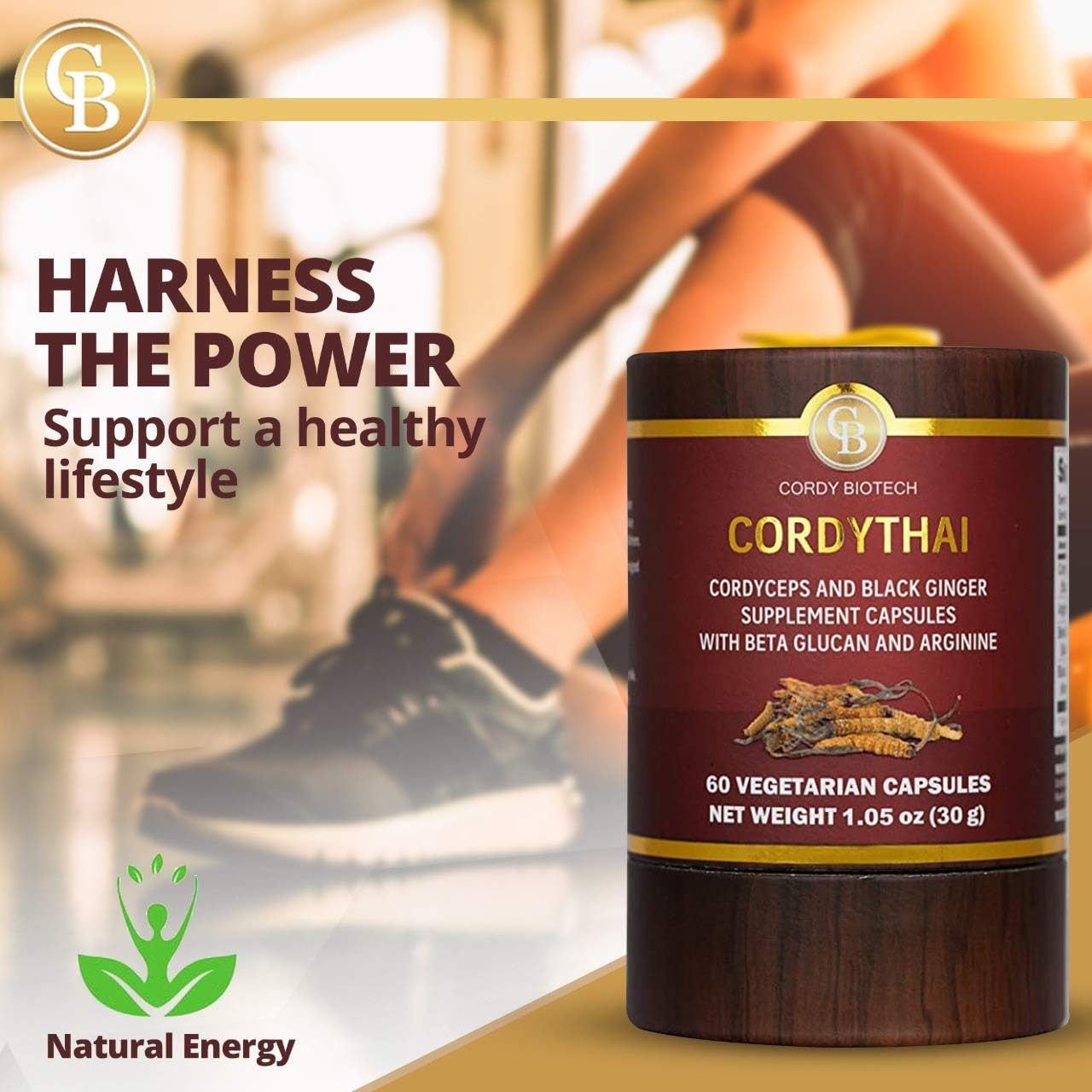 60 Capsules of CORDYTHAI Cordyceps Extract and Black Ginger Supplement - Boost Energy and Stamina