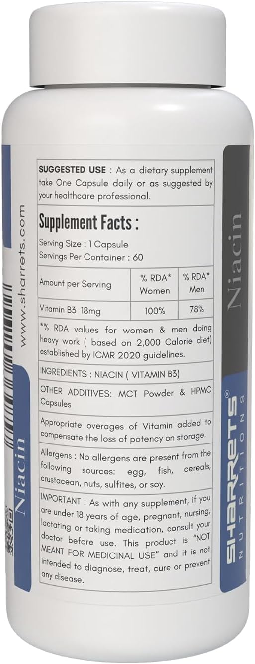 60 Capsules of Energy-Boosting Generic Niacin (Vitamin B3) Supplement