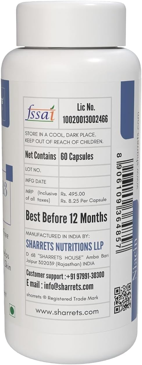 60 Capsules of Energy-Boosting Generic Niacin (Vitamin B3) Supplement