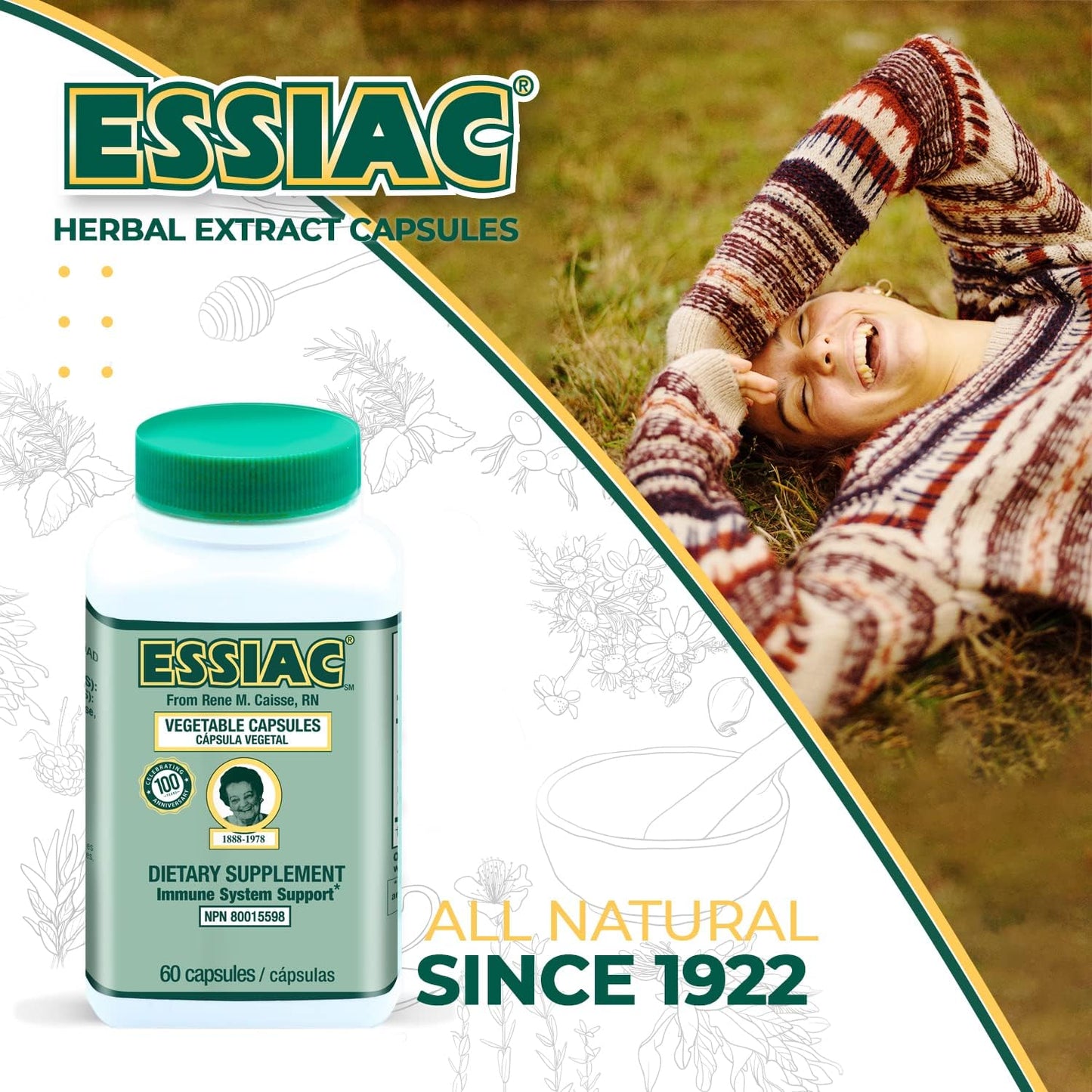 60 Capsules of ESSIAC Tea Herbal Extract Capsules for Overall Health & Well-Being - Antioxidant Blend (1922 Formula)