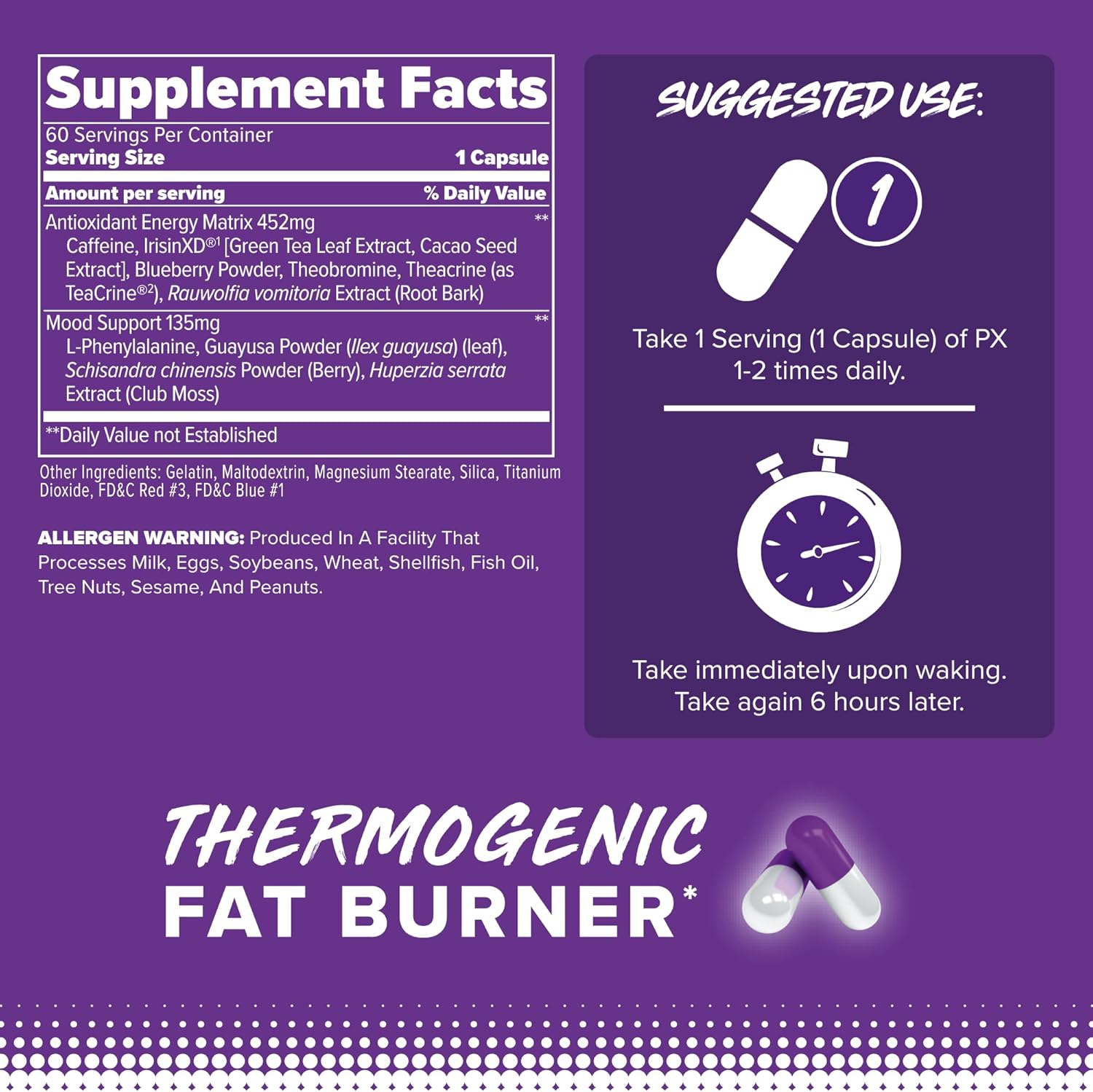 60 Capsules of FINAFLEX PX PRO Xanthine Thermogenic Supplement for Energy, Focus, and Appetite Control with Caffeine & TeaCrine - 60 Servings