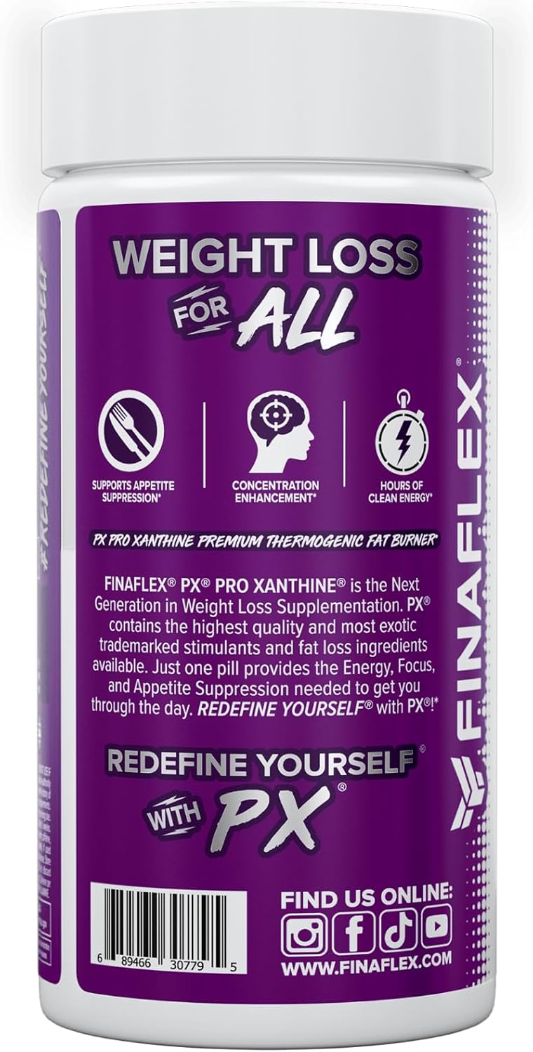 60 Capsules of FINAFLEX PX PRO Xanthine Thermogenic Supplement for Energy, Focus, and Appetite Control with Caffeine & TeaCrine - 60 Servings