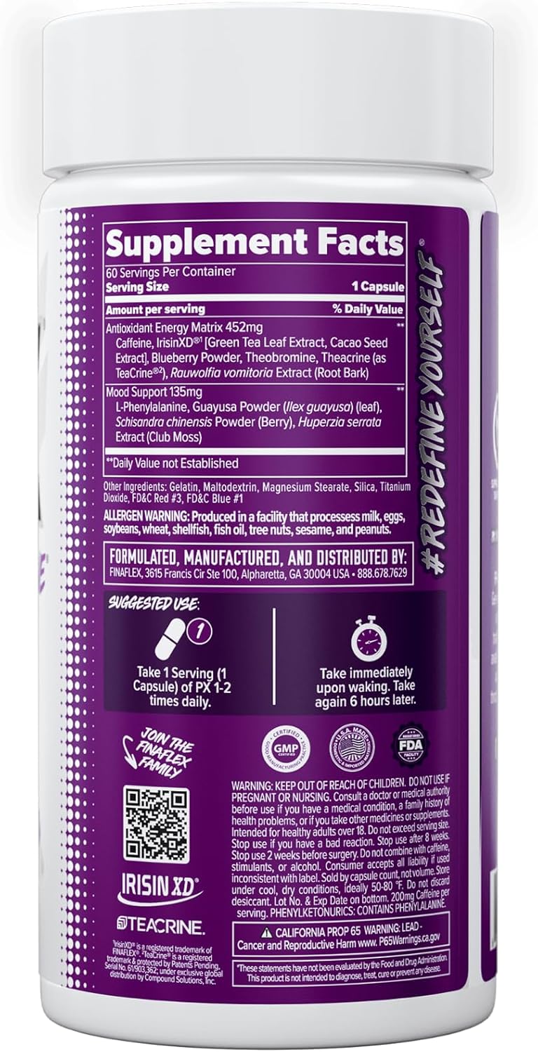 60 Capsules of FINAFLEX PX PRO Xanthine Thermogenic Supplement for Energy, Focus, and Appetite Control with Caffeine & TeaCrine - 60 Servings