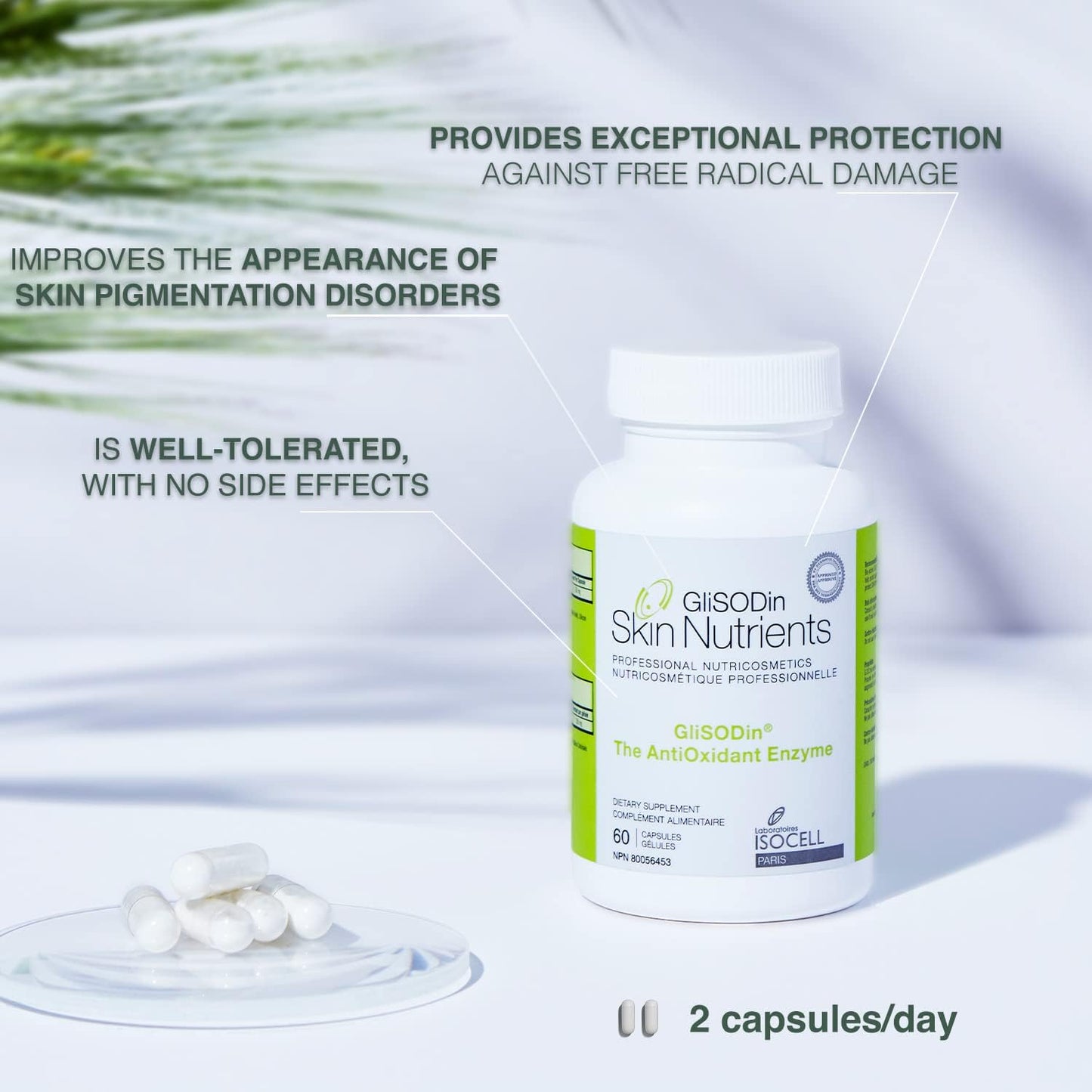 60 Capsules of GliSODin Skin Nutrients Antioxidant Enzyme for Reducing Oxidative Stress and Free Radical Damage - 1 Month Supply - BoostGo Australia