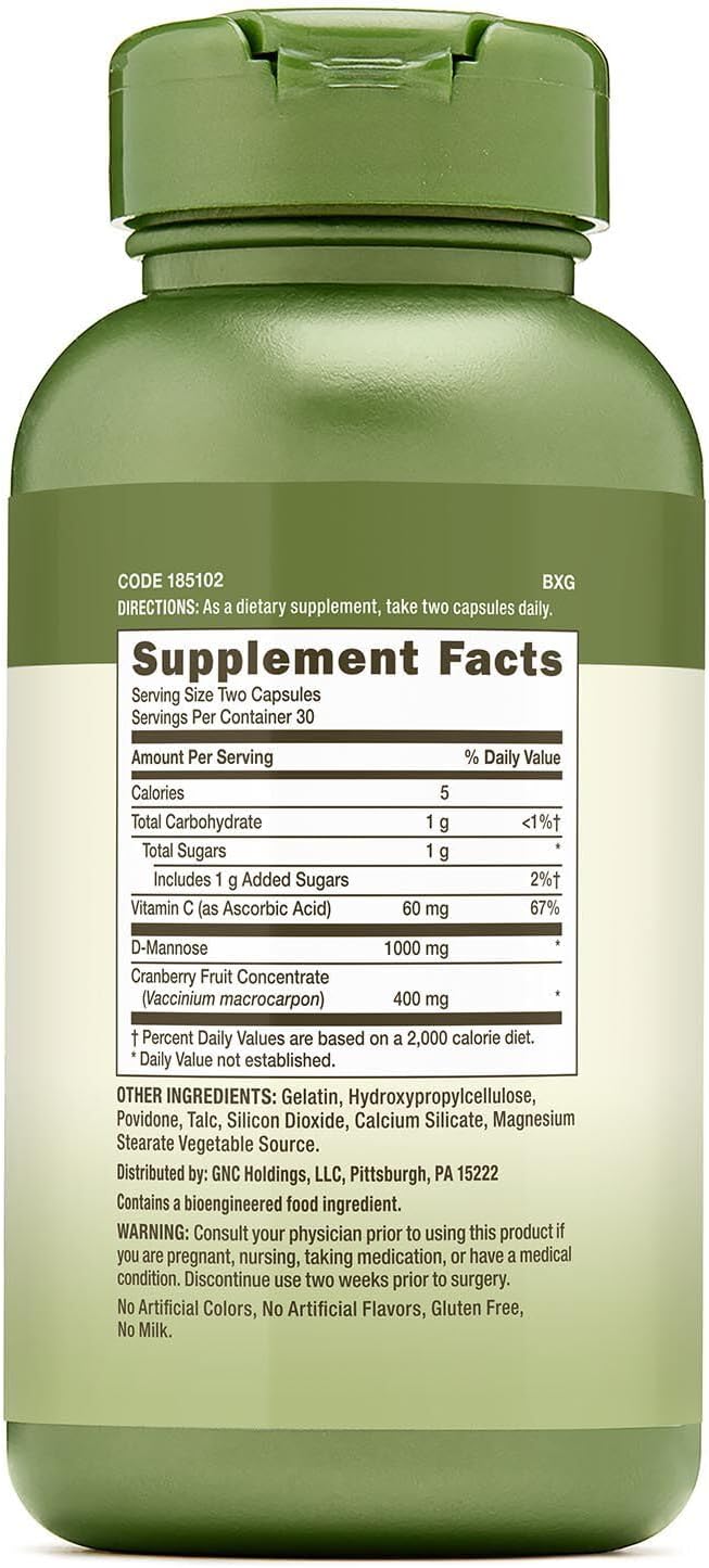60 Capsules of GNC Herbal Plus Cranberry D-Mannose Supplement