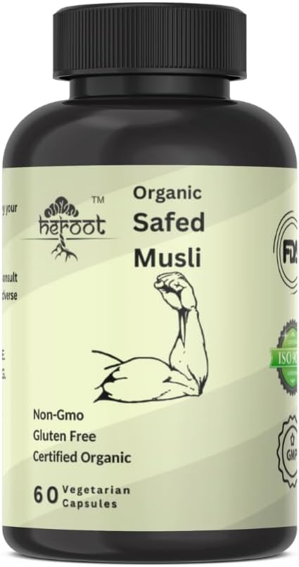 60 Capsules of Heroot Safed Musli Ayurvedic Herbal Supplement - Gluten Free, Non-GMO, Steam Processed