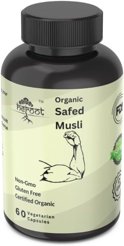 60 Capsules of Heroot Safed Musli Ayurvedic Herbal Supplement - Gluten Free, Non-GMO, Steam Processed