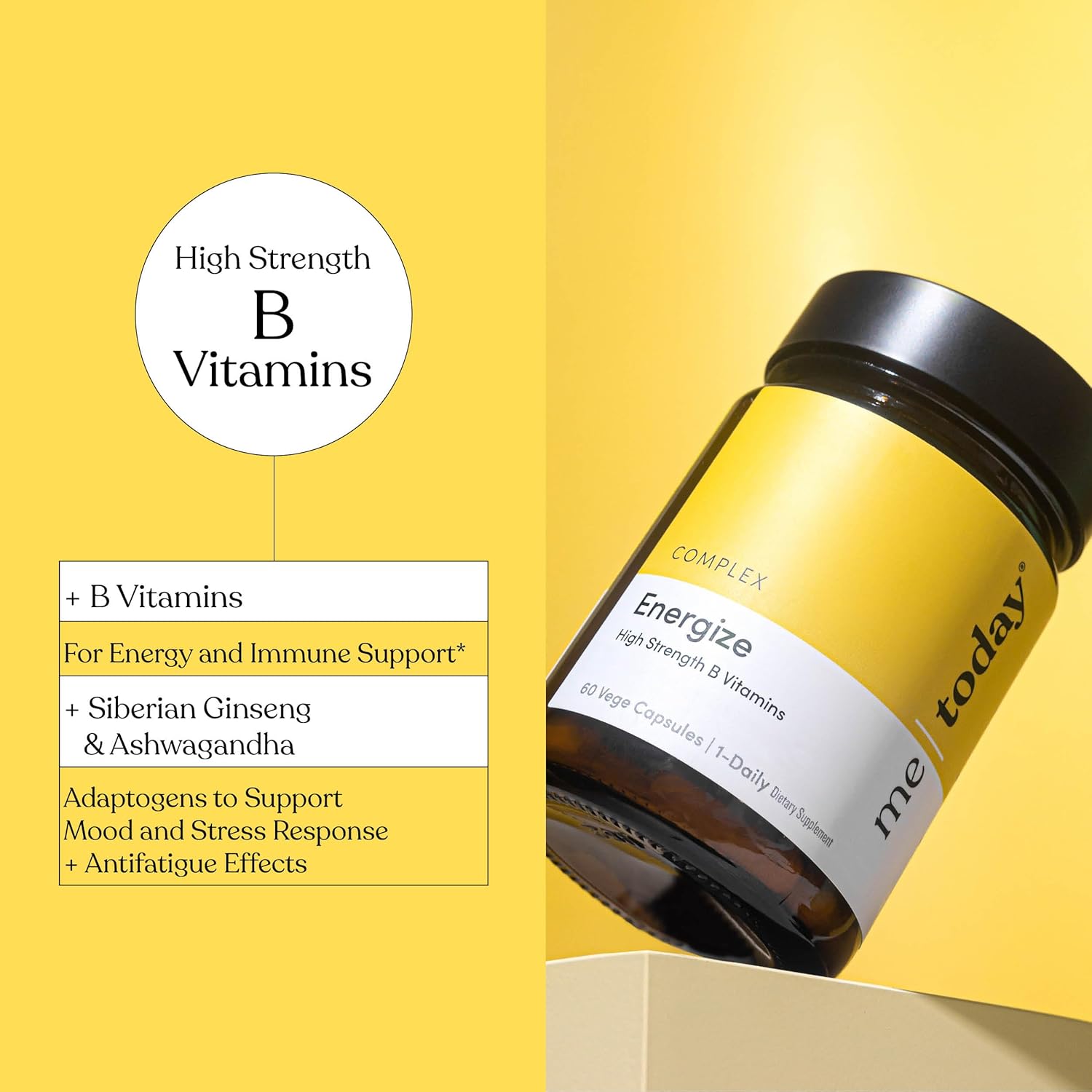 60 Capsules of High Strength B Vitamins, Vitamin C, Ashwagandha, and Zinc - Vegan Energy Supplement