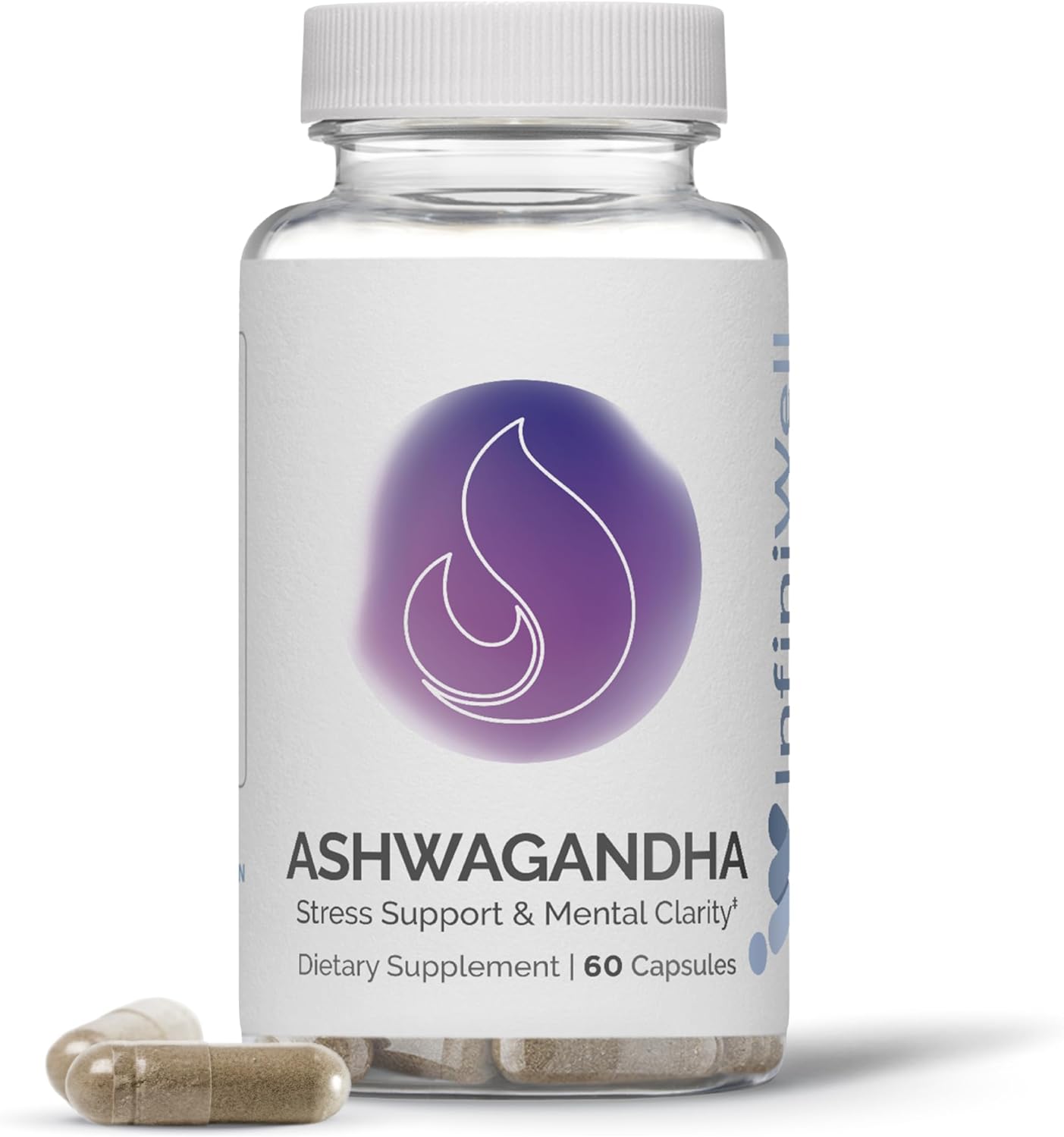 60 Capsules of InfiniWell Ashwagandha for Stress & Mental Clarity - 1300MG Dietary Supplement for Stress & Mood Support