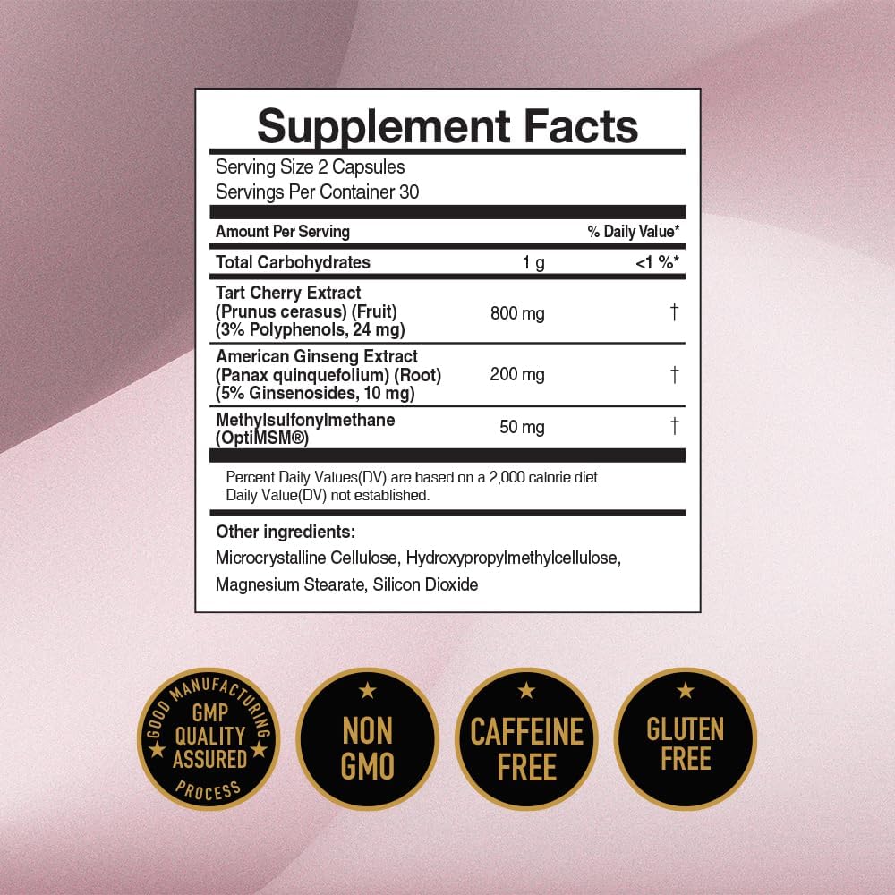 60 Capsules of JungKwanJang Tart Cherry with American Ginseng & OptMSM - Natural Energy & Joint Support