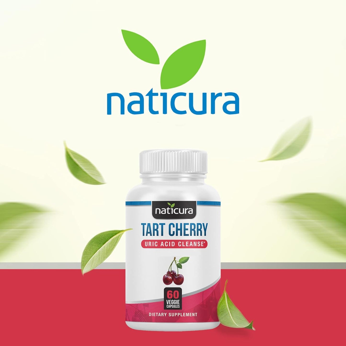 60 Capsules of Naticura Tart Cherry Uric Acid Cleanse with Turmeric, Cranberry, Pomegranate, Celery Seed Extract, and Bromelain for Joint and Muscle Support