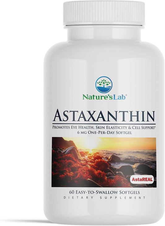 60 Capsules of Nature's Lab AstaREAL Astaxanthin - 6mg Antioxidant Supplement for 2 Months