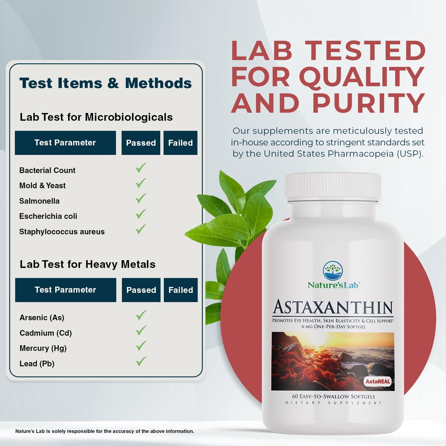 60 Capsules of Nature's Lab AstaREAL Astaxanthin - 6mg Antioxidant Supplement for 2 Months