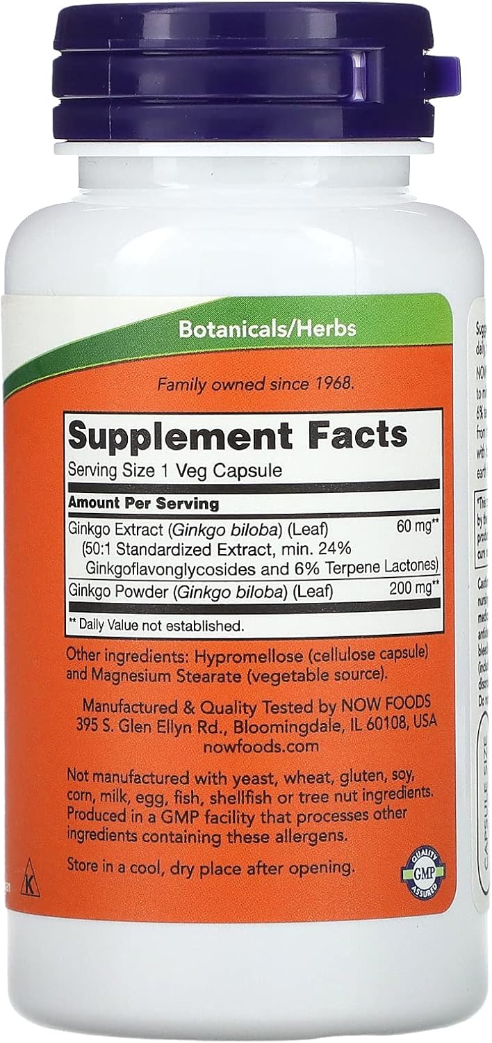 60 Capsules of NOW Foods Ginkgo Biloba Extract 60mg with 24% Concentration