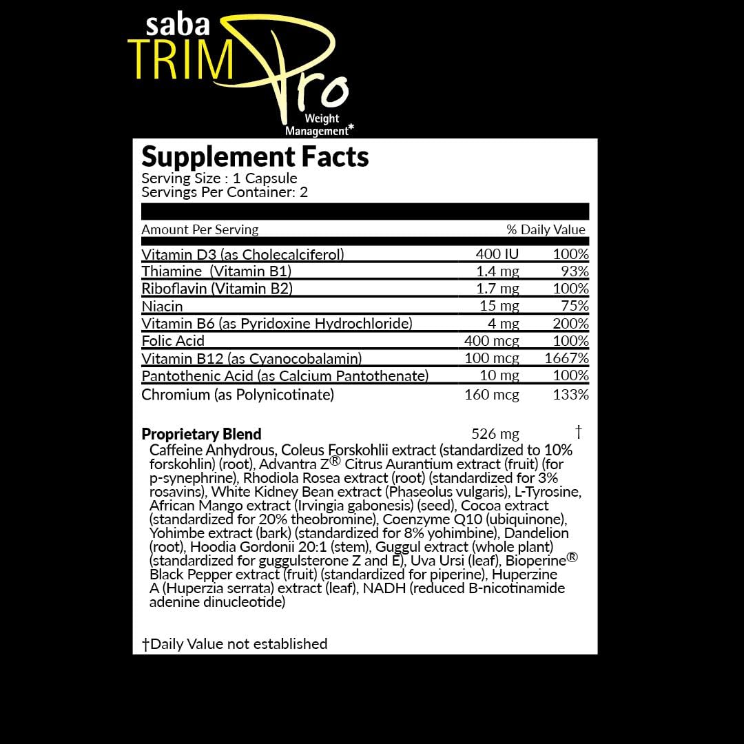 60 Capsules of Saba Trim Pro - Effective Weight Management Formula