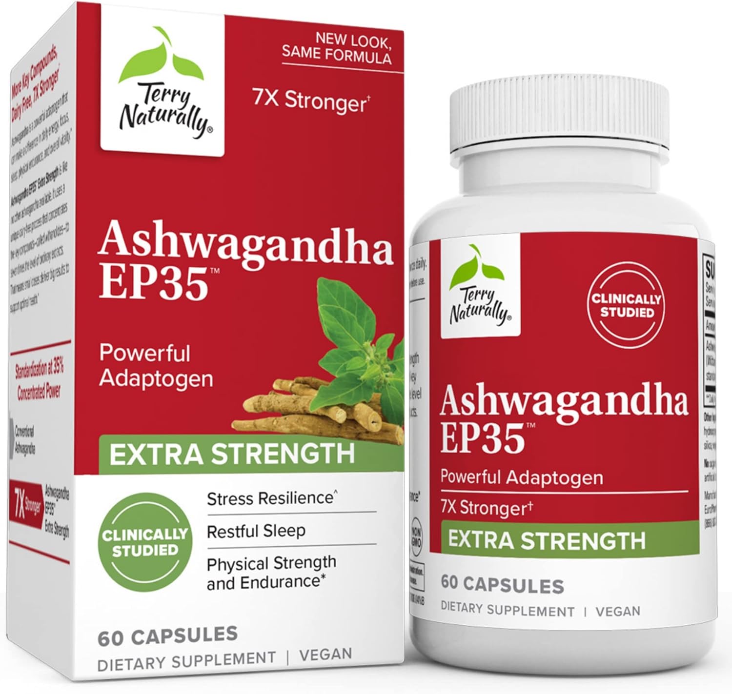 60 Capsules of Terry Naturally Ashwagandha EP35 Extra Strength - Non-GMO & Vegan - Powerful Adaptogen Supplement for 60 Servings