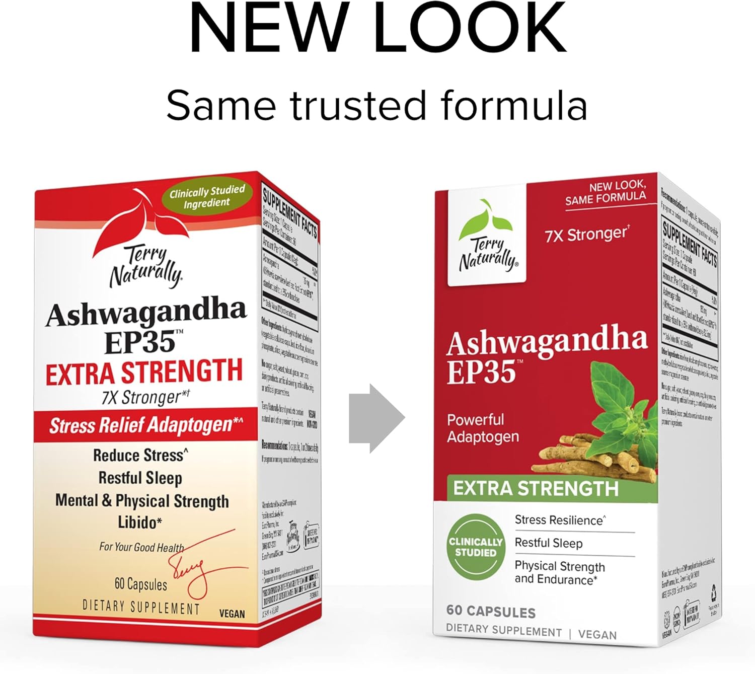 60 Capsules of Terry Naturally Ashwagandha EP35 Extra Strength - Non-GMO & Vegan - Powerful Adaptogen Supplement for 60 Servings