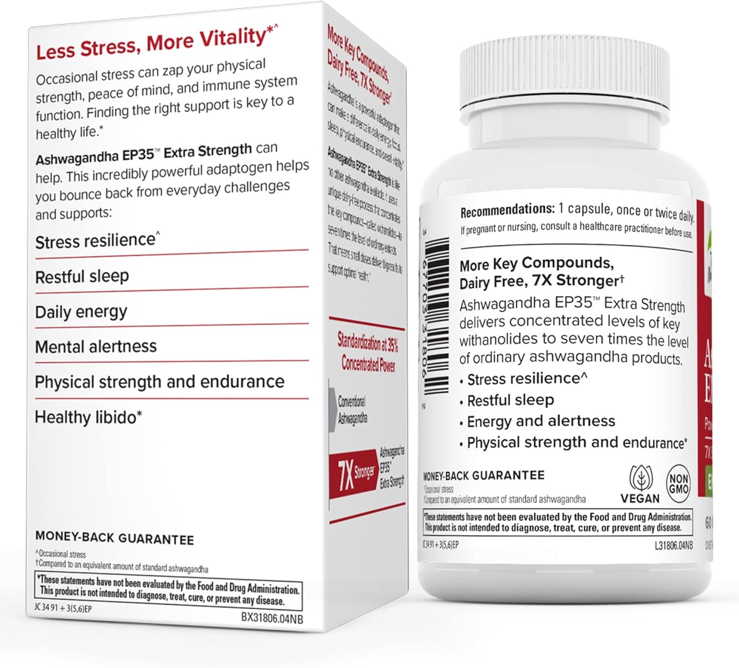 60 Capsules of Terry Naturally Ashwagandha EP35 Extra Strength - Non-GMO & Vegan - Powerful Adaptogen Supplement for 60 Servings