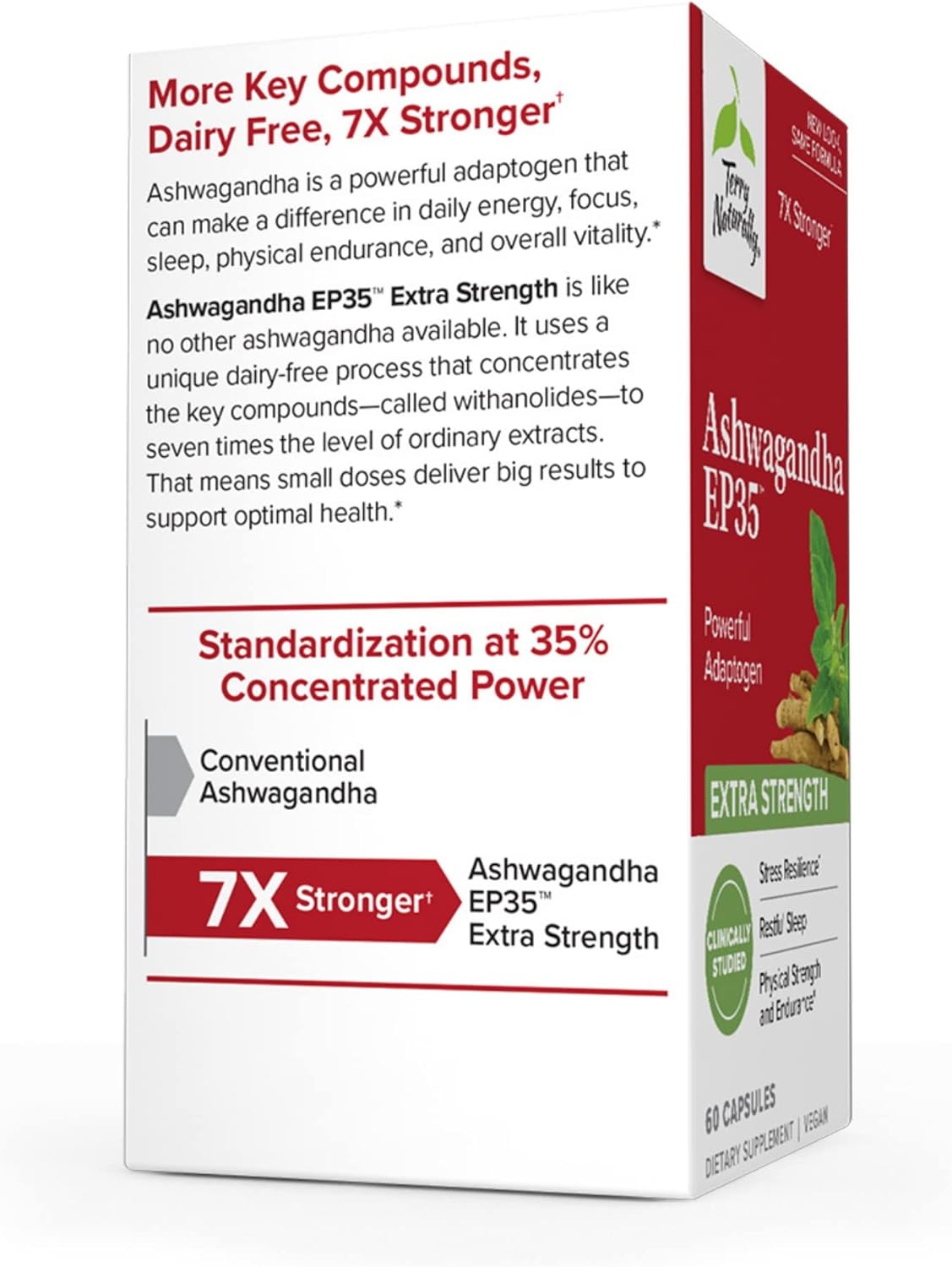 60 Capsules of Terry Naturally Ashwagandha EP35 Extra Strength - Non-GMO & Vegan - Powerful Adaptogen Supplement for 60 Servings