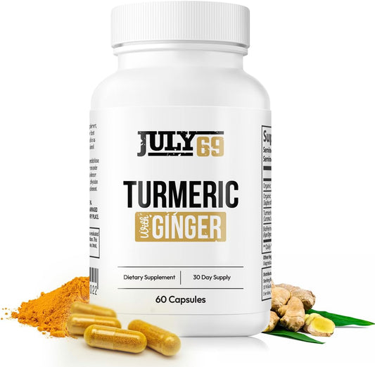 60 Capsules of Turmeric and Ginger Dietary Supplement with Bio Perine and 95% Curcuminoids - Herbal Wellness Product for Natural Support