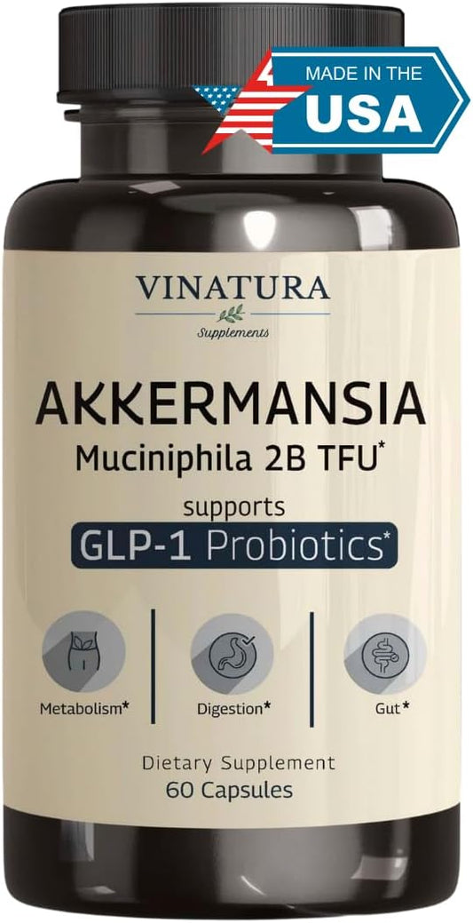 60 Capsules of VINATURA Akkermansia Probiotic with Akkermansia Munciniphila and GLP-1 Support - BoostGo Australia