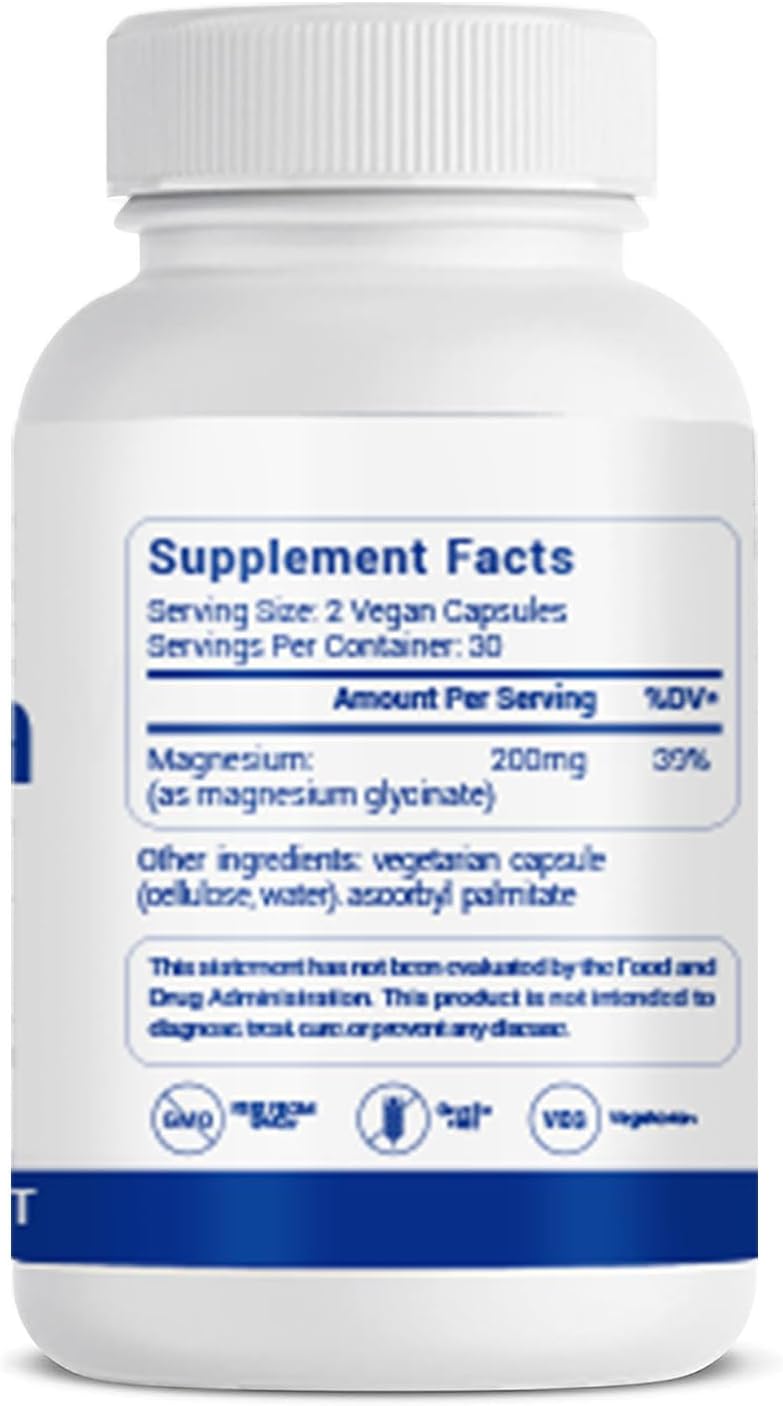 60 Capsules of Wanerbsr Magnesium Glycinate Supplement for Muscle Relaxation, Sleep, Bone Health & Heart Function