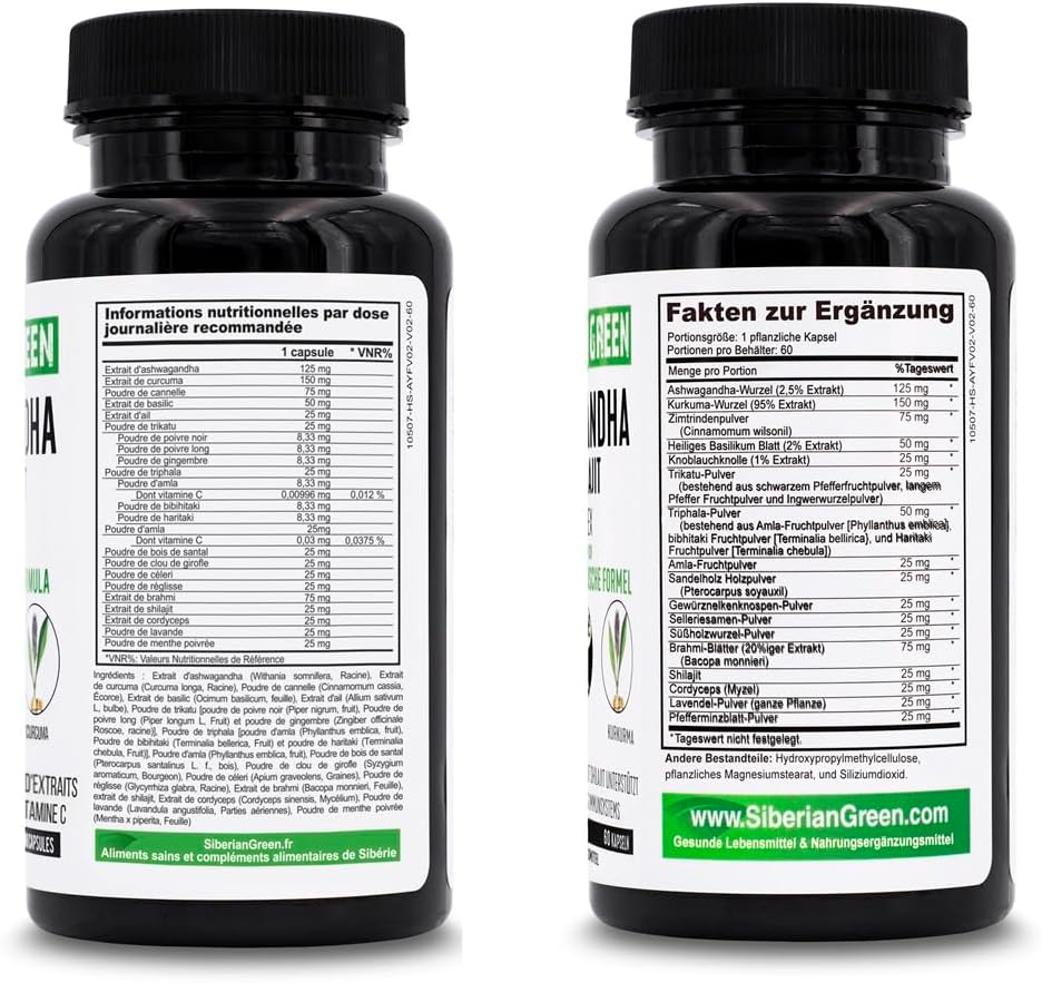 60 Capsules Siberian Green Ashwagandha, Altai Shilajit, and Turmeric Complex for Stress Relief, Energy, and Immune Support