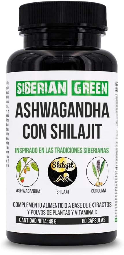 60 Capsules Siberian Green Ashwagandha, Altai Shilajit, and Turmeric Complex for Stress Relief, Energy, and Immune Support