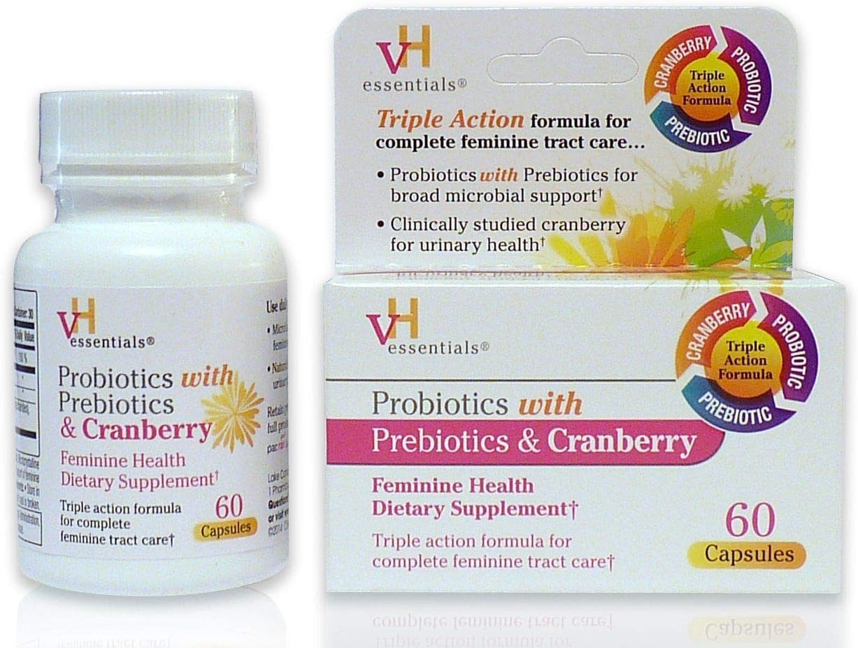 60 Capsules vH Essentials Probiotic and Prebiotic Supplement with Cranberry for Feminine Health