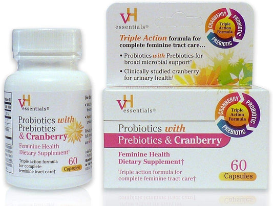 60 Capsules vH Essentials Probiotic and Prebiotic Supplement with Cranberry for Feminine Health