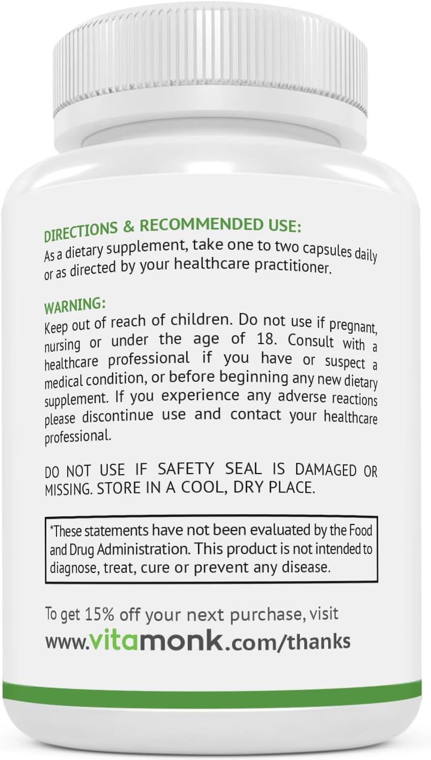 60 Capsules VitaMonk Resveratrol and Pterostilbene Supplement - 600mg/60mg Formula for Healthy Aging and Longevity - No Fillers - Trans Pterostilbene Resveratrol Support