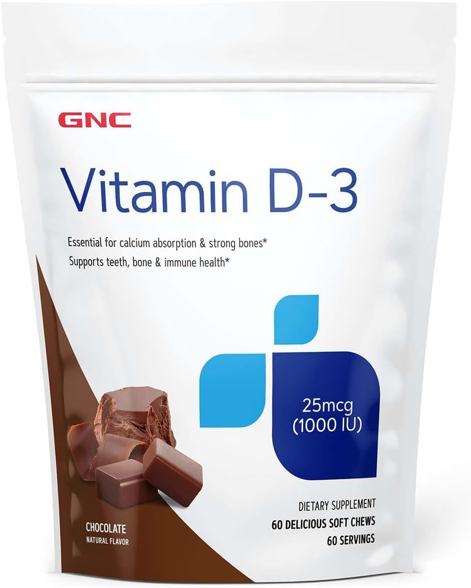 60 Chocolate Flavored GNC Vitamin D-3 Soft Chews - 1000IU (60 Servings) - BoostGo Australia
