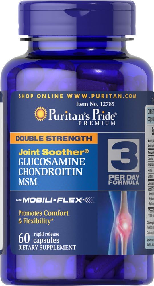 60 Coated Caplets Puritan's Pride Double Strength Glucosamine Chondroitin MSM Joint Support