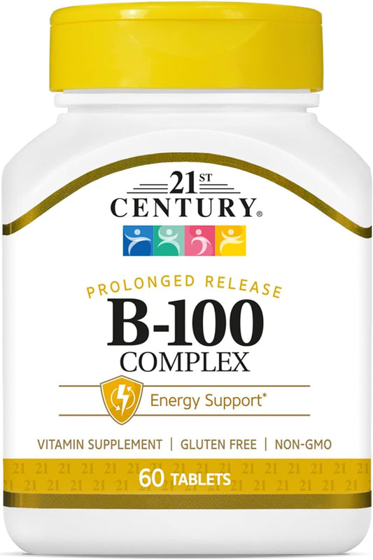 60 Count 21st Century B 100 Complex Prolonged Release Caplets for Optimal Health and Wellness