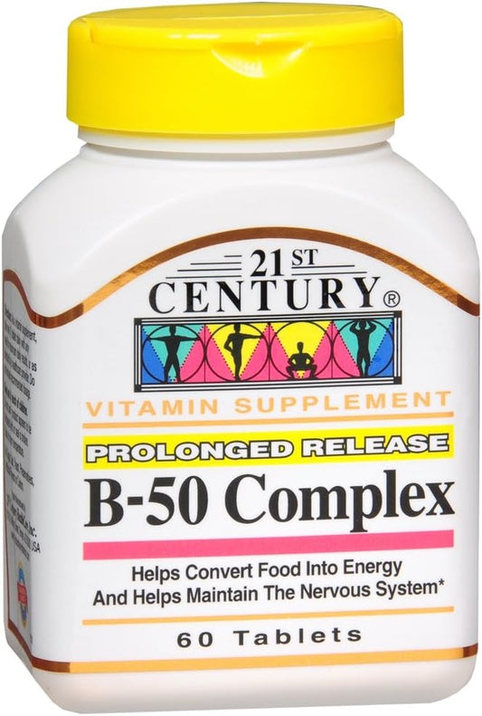 60 Count 21st Century B 50 Complex Prolonged Release Tablets for Energy Support