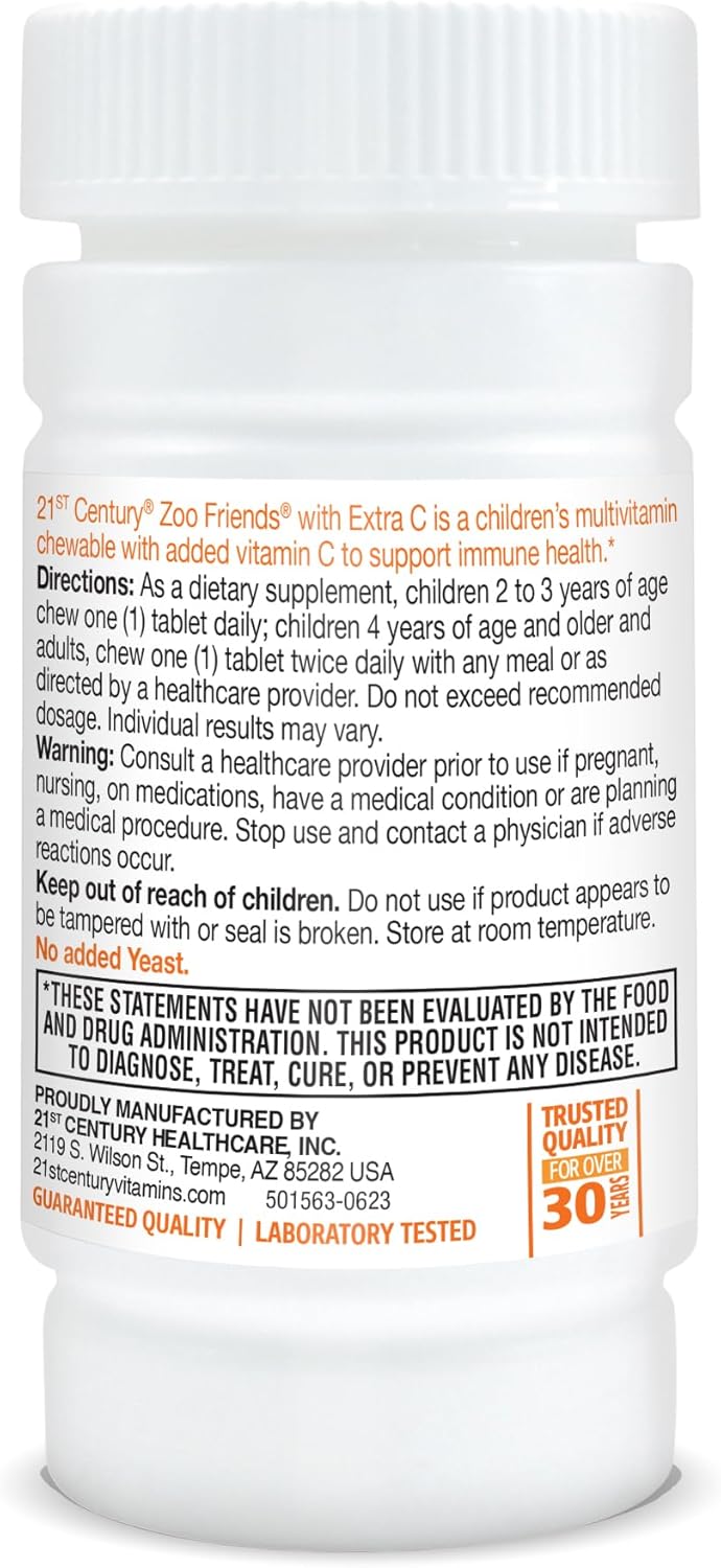 60 Count 21st Century Zoo Friends Chewable Tablets with Extra Vitamin C