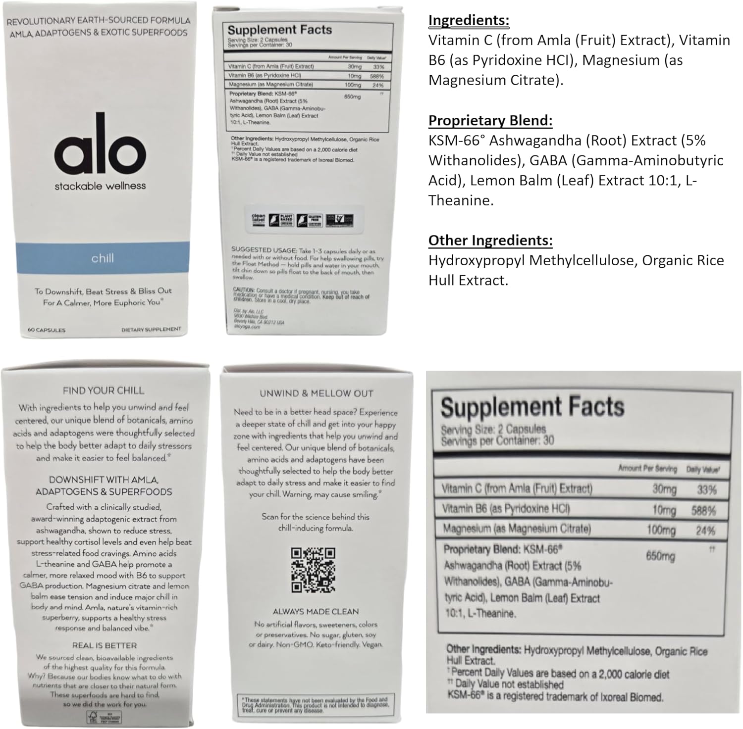 60-Count Alo Yoga Relaxation Supplement Capsules for Calmness and Mental Clarity