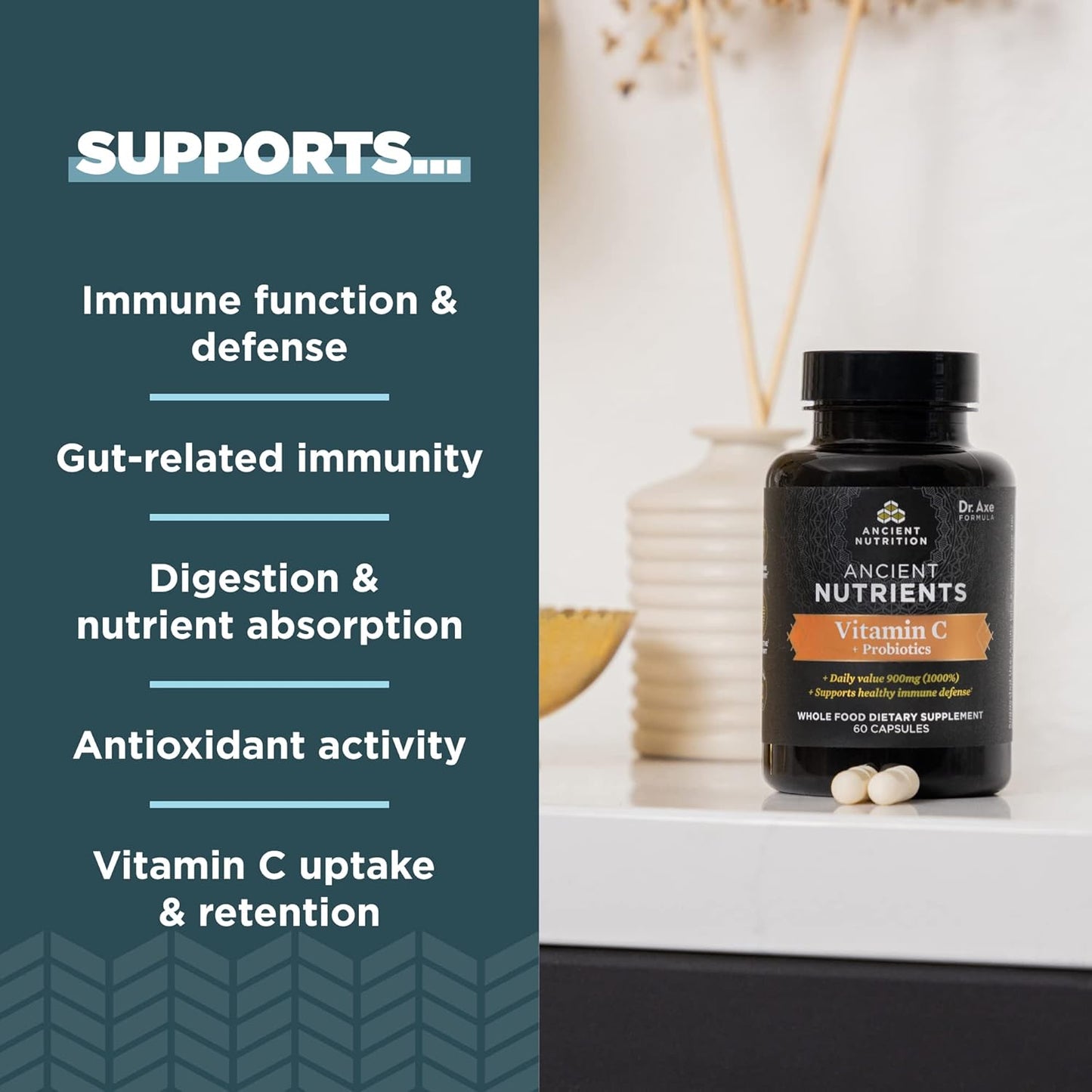 60 Count Ancient Nutrition Vitamin D and Vitamin C Capsules for Immune Support