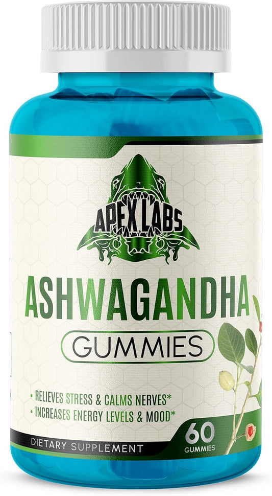60-Count Apex Labs Ashwagandha Gummies: Mixed Berry Flavor with KSM-66, Vegan, Plant-Based, Non-GMO, Gluten-Free, and Gelatin-Free for Relaxation