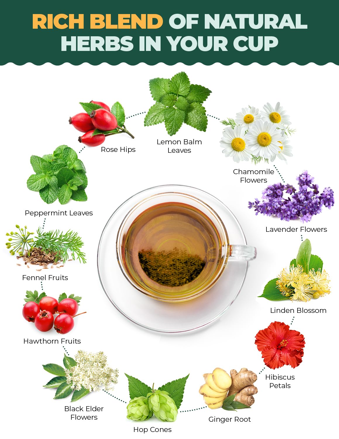 60 Count Aprikalife Herbal Tea Bags with Chamomile, Peppermint, and Lavender - Relaxing and Soothing Herbal Blend for Calmness and Serenity