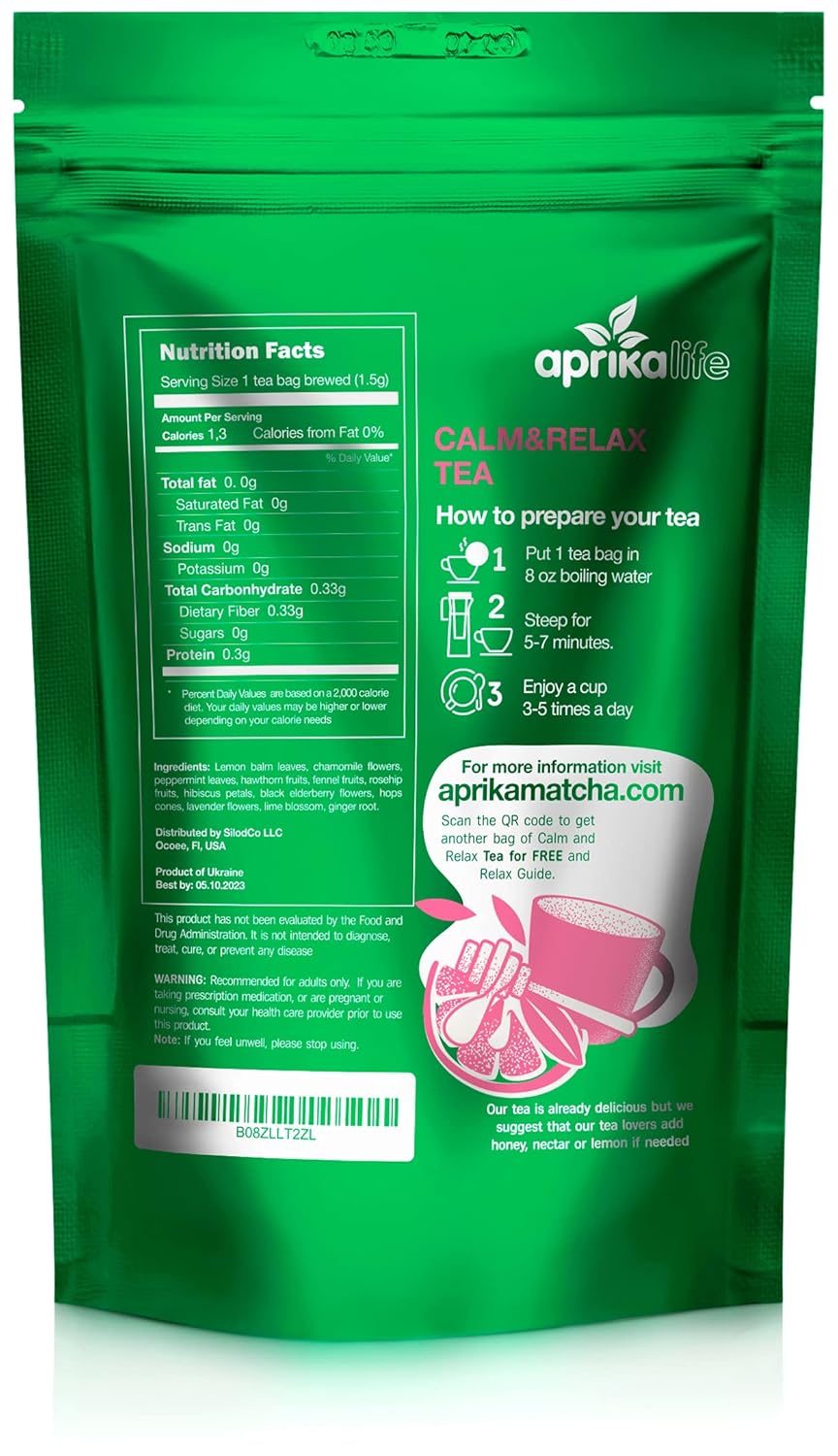 60 Count Aprikalife Herbal Tea Bags with Chamomile, Peppermint, and Lavender - Relaxing and Soothing Herbal Blend for Calmness and Serenity