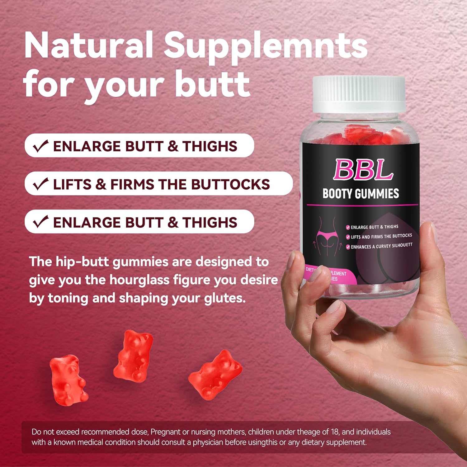 60 Count Aromlife BBL Gummies for Women - Bear Shape Vitamin Gummies for Curvy Body Enhancement, Vegan Butt Growth Supplement - BoostGo Australia