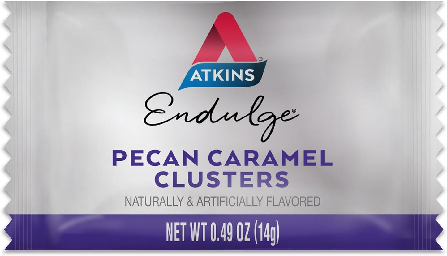 60 Count Atkins Pecan Caramel Clusters with 16 Count Caramel Chocolate Nut Roll Snack Bar