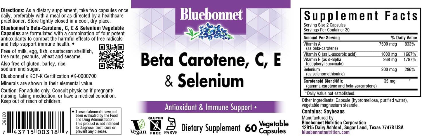 60 Count BlueBonnet Beta Carotene, Vitamin C, E, and Selenium Vegetarian Capsules