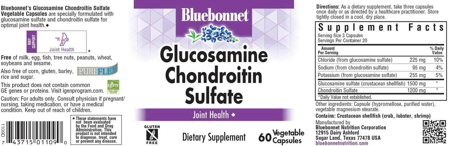 60 Count BlueBonnet Glucosamine Chondroitin Sulfate Supplement for Joint Health