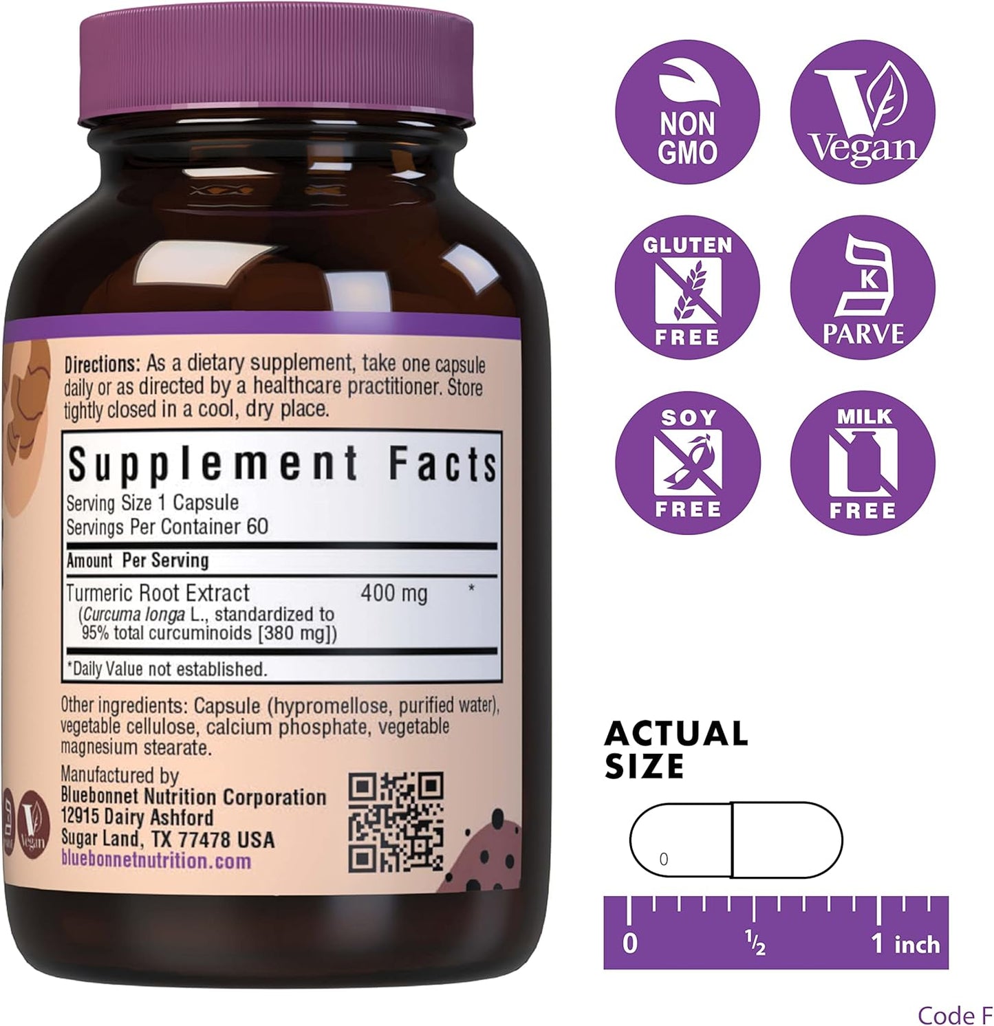60 Count BlueBonnet Turmeric Root Extract Capsules - Natural Anti-Inflammatory Supplement