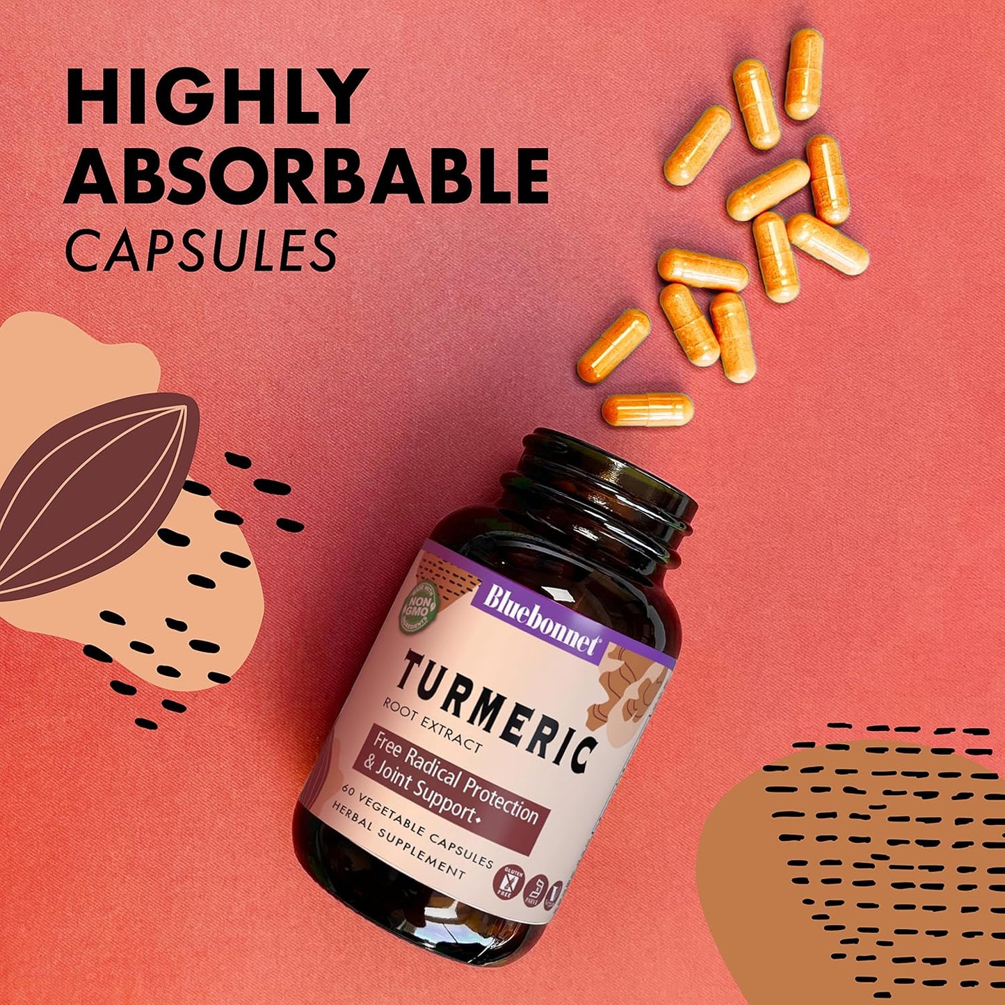 60 Count BlueBonnet Turmeric Root Extract Capsules - Natural Anti-Inflammatory Supplement