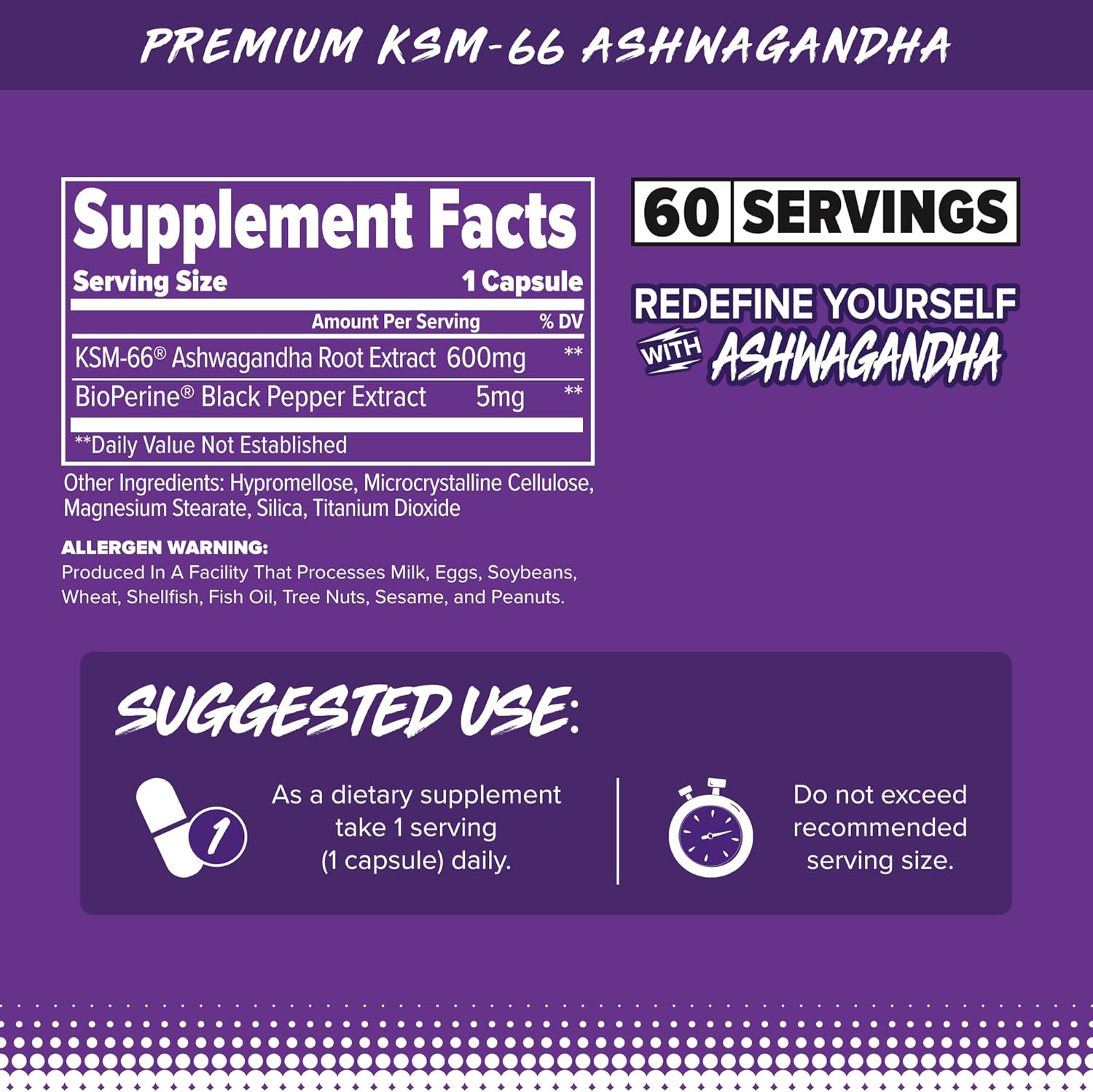 60 Count Bottle of FINAFLEX Ashwagandha Dietary Supplement for Stress Relief and Immune Support