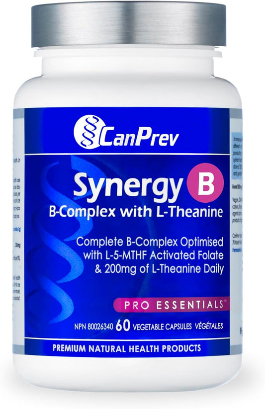 60 Count CanPrev Synergy B-Complex with L-Theanine Vegetarian Capsules for Energy and Focus
